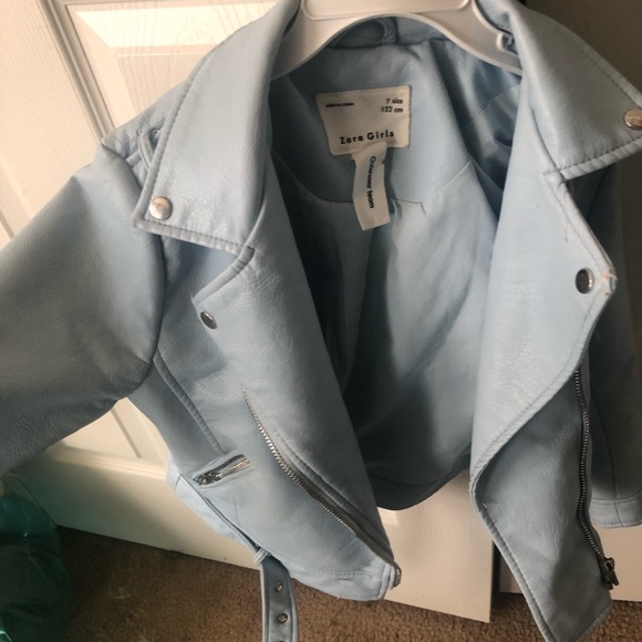 Biker Light Blue Girls Zara Leather Jacket - Picture 1 of 5